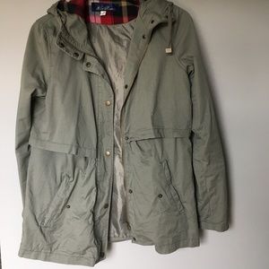 Olive Jacket with Plaid Hood